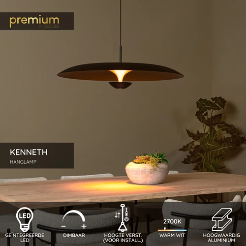 Lucide KENNETH - Hanglamp - Ø 80 cm - LED Dimb. - 1x22W 2700K - Zwart | Premium - USP